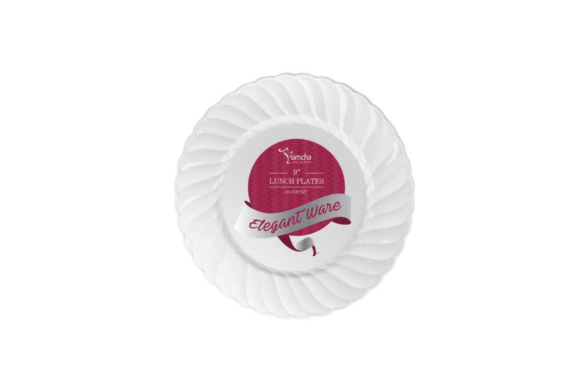 9 inch White Flair Plates 18 ct.